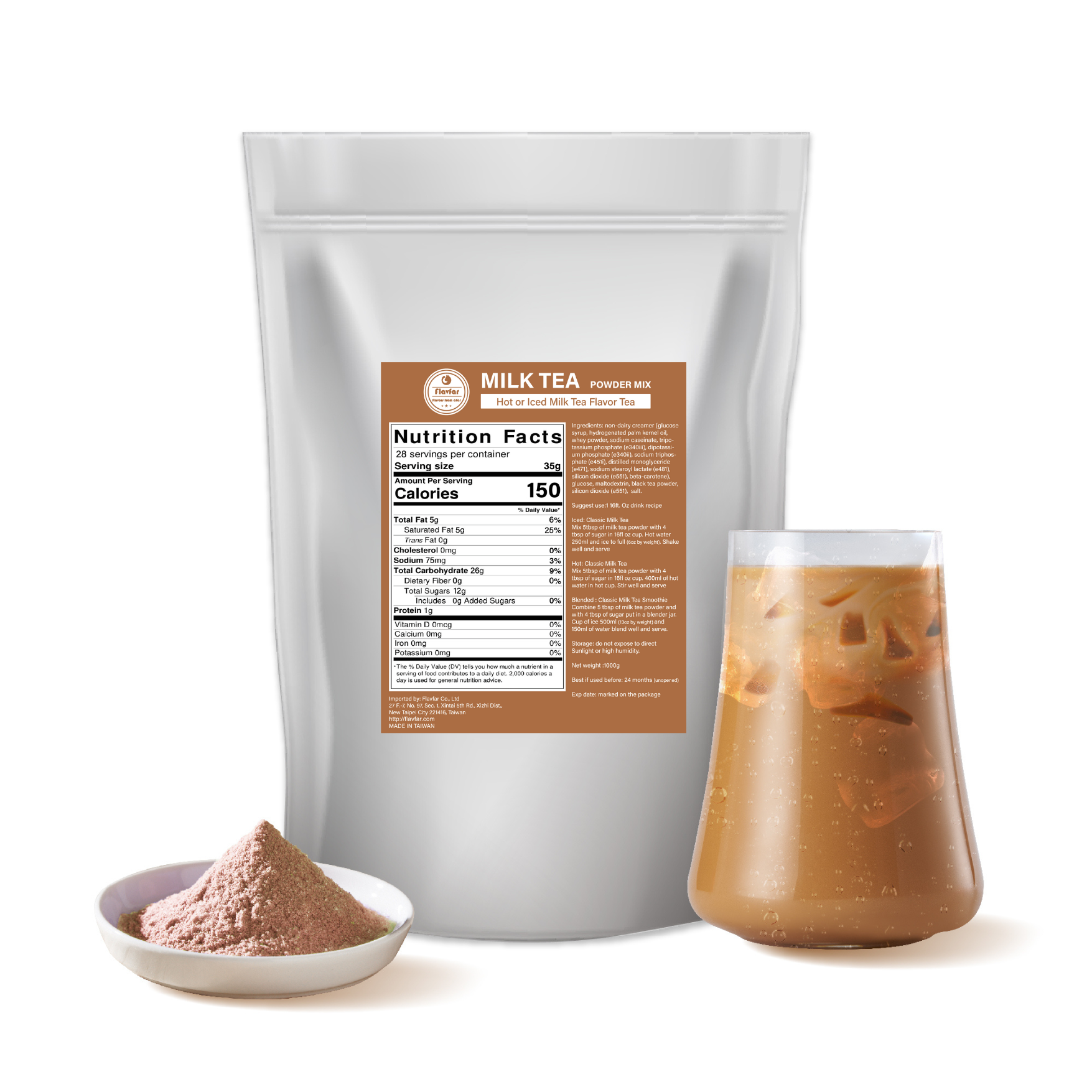 Less Sugar 2 in 1 Milk Tea Powder, 2.2 lb – Instant Powdered Drink, Serve Hot or Cold