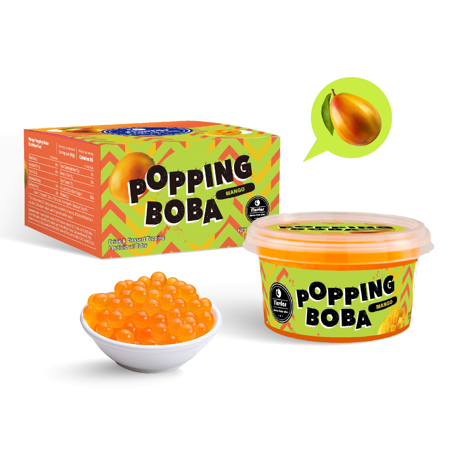 Mango Popping Boba Pearls - 490g 1 Pack
