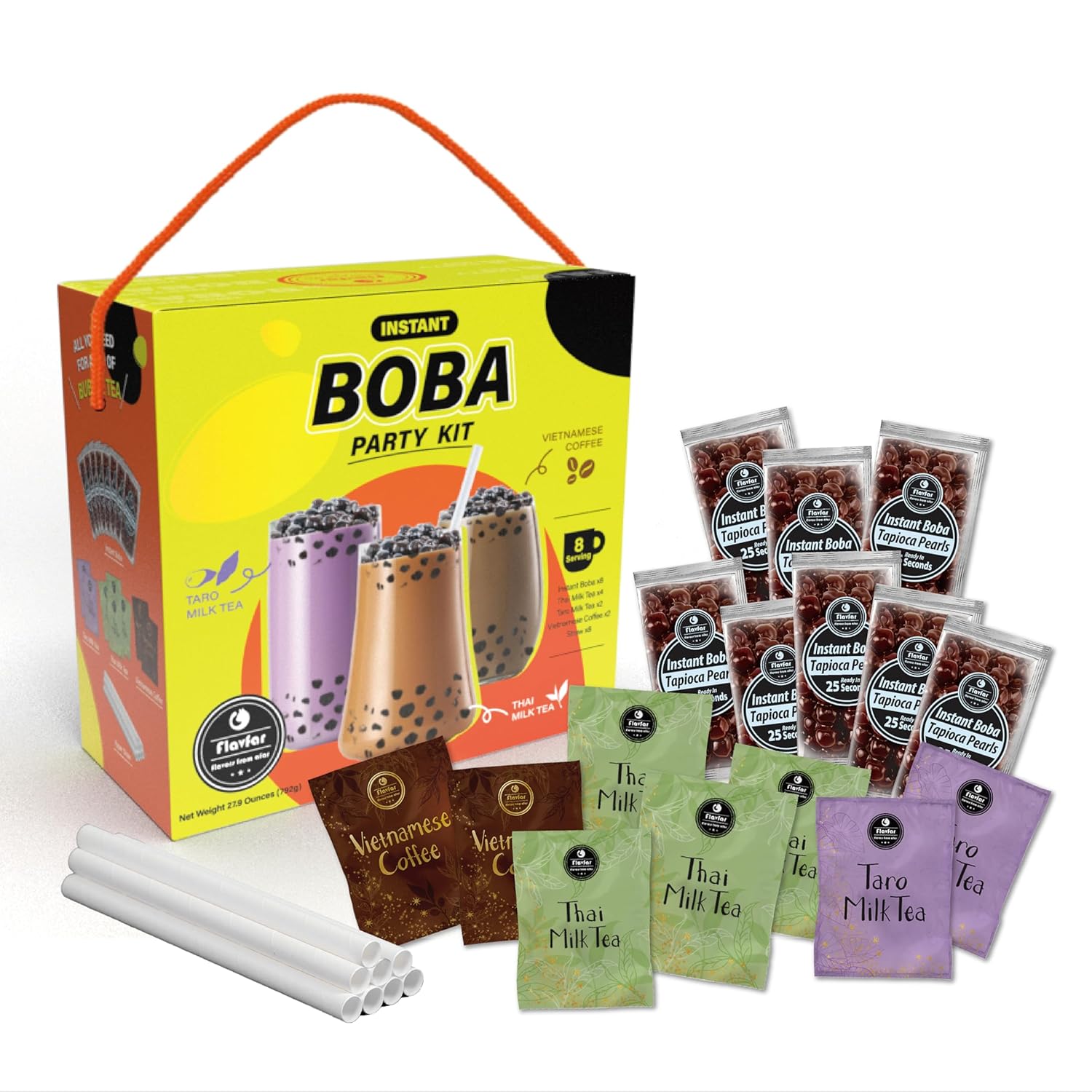 Gift Set - with Brown Sugar Boba, Thai Milk Tea (4), Taro Milk Tea (2), Vietnamese Coffee (2) and Instant Boba - 8 Packs