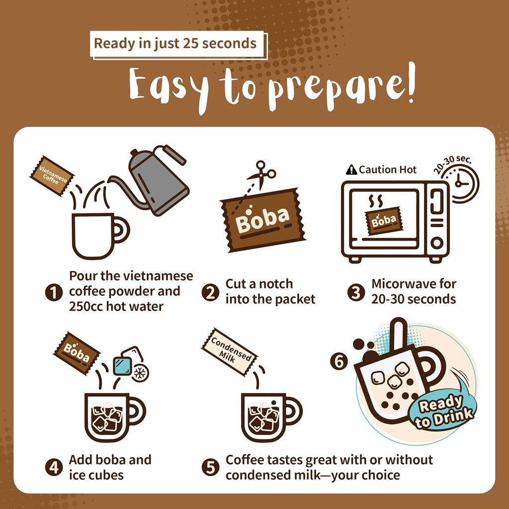Vietnamese Coffee with Instant Boba - 3 Packs & 5 Packs