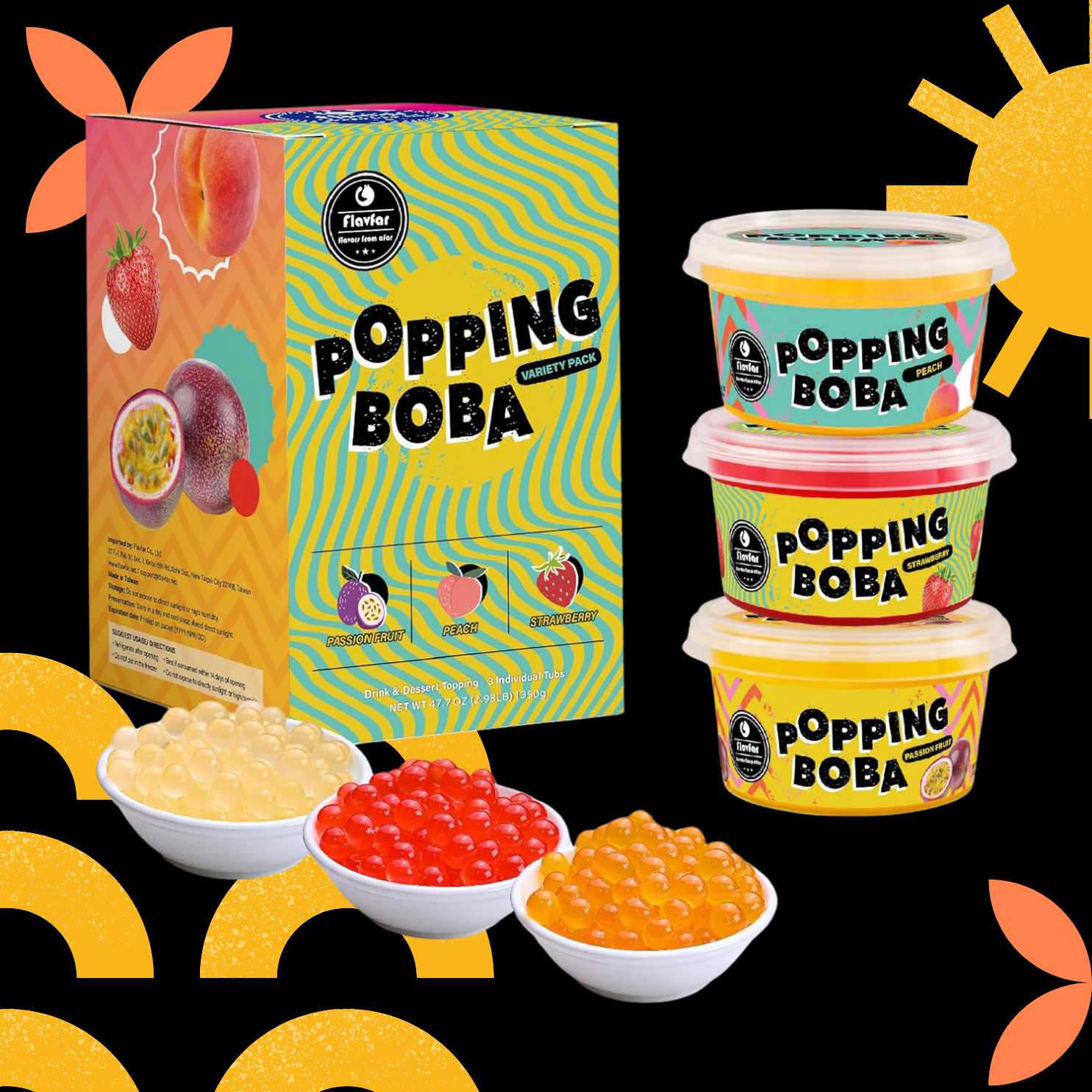 Variety Popping Boba Kit 3  |  Passion Fruit + Strawberry + Peach